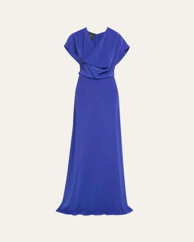 Cowl Neck Trumpet Crepe Gown